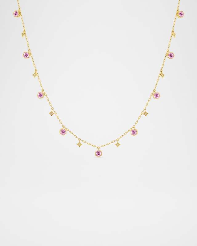 Nebula Star Charm Necklace in 18K Yellow Gold with Diamonds and Sapphires